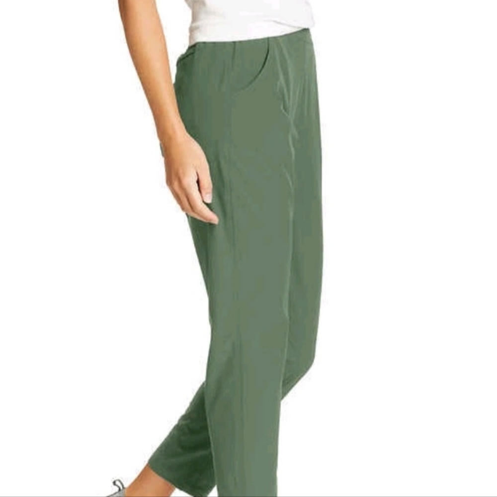 Large Eddie Bauer Women's Traveler Ankle Stretch Pants Olive Green Lightweight
